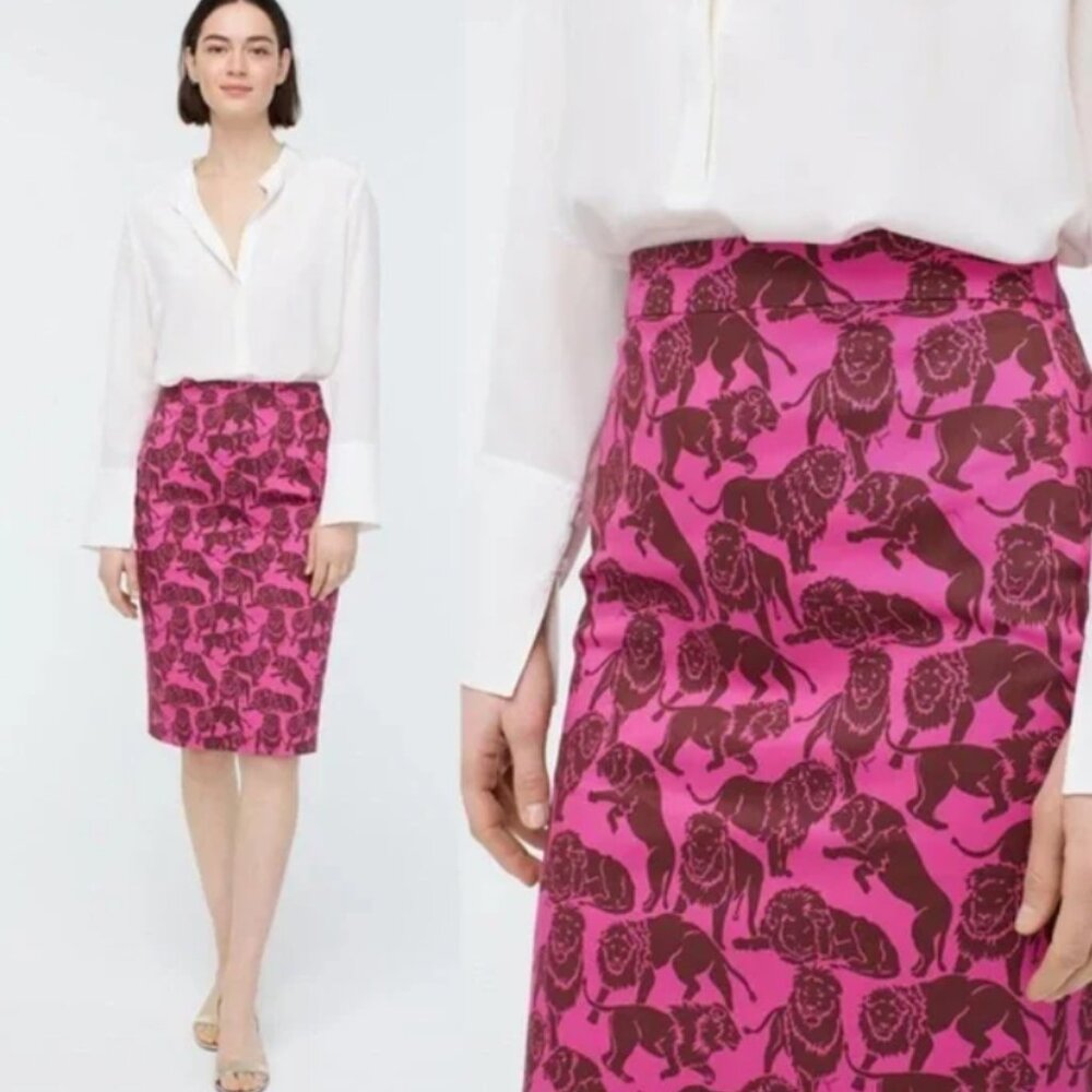 J.Crew Pencil Skirt - Hot Pink w/ Lions NWT
